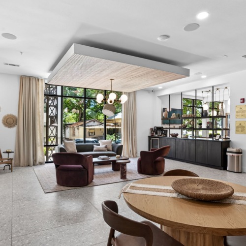 a living room with a large window