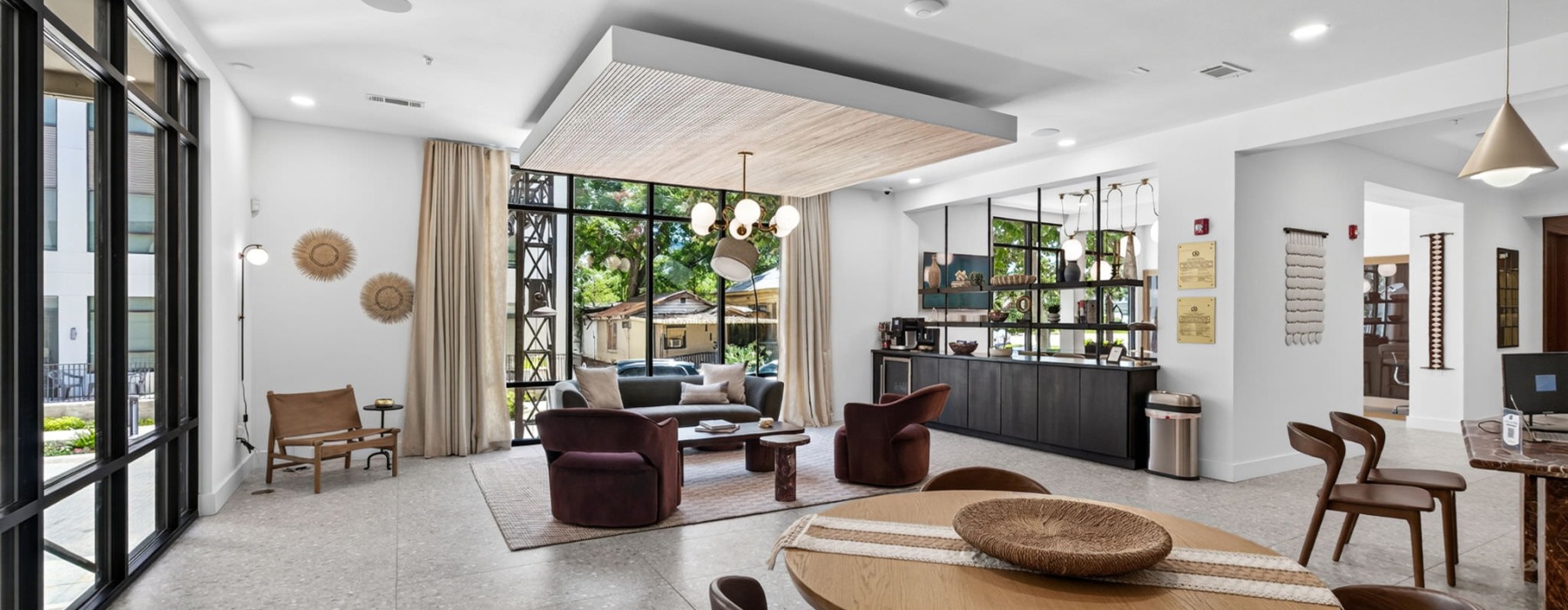 a living room with a large window