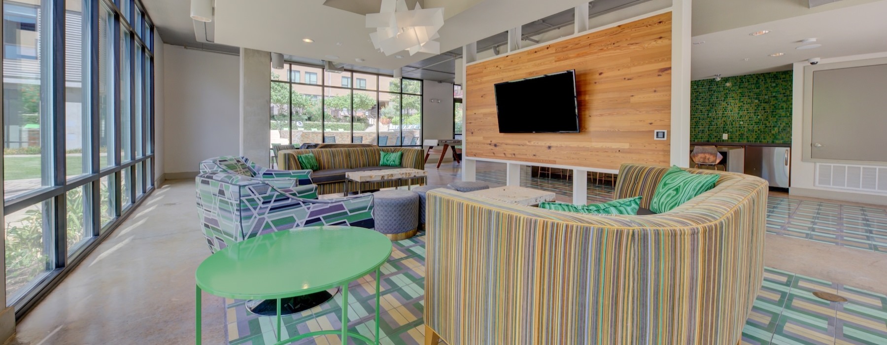 a room with a table and chairs