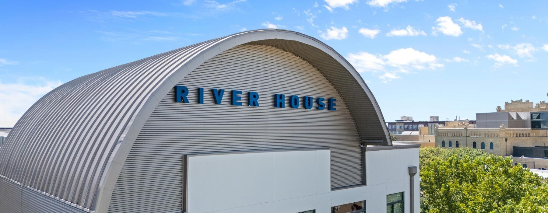 a building with a blue sky